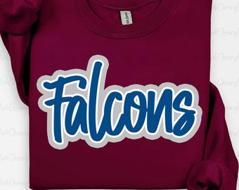 Falcons Mascot PNG, School Spirit Falcons Script Logo, Team Mascot Design, Game Day Falcons Shirt PNG, Sublimation Digital Download