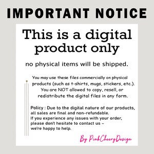 Puede incluir: Un letrero rectangular blanco con texto negro que dice "AVISO IMPORTANTE" y "Esto es solo un producto digital". El letrero tambi&eacute;n incluye informaci&oacute;n sobre el uso comercial y una exenci&oacute;n de responsabilidad.
