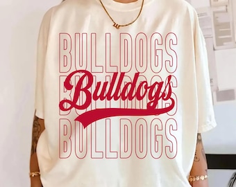 Bulldogs PNG, Mascotte dei Bulldogs con scritta PNG, Design per maglietta School Spirit Bulldogs, File di sublimazione per sport durante le partite, Download digitale