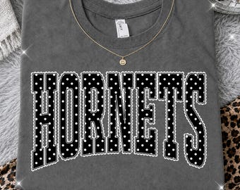 Hornets PNG, Black Polka Dot Lace Hornets Mascot PNG, Varsity School Spirit Game Day Shirt Design, Team Spirit Sublimation PNG
