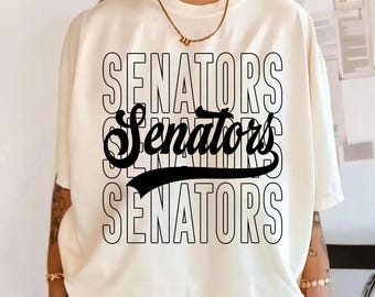 PNG Senators, Mascotte Senators con scritta PNG, Design maglietta School Spirit Senators, File di sublimazione per sport durante le partite, Download digitale