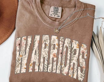 Warriors Mascot PNG, Floral Wildflower Varsity School Design, School Spirit Team Shirt, Sublimation PNG Download