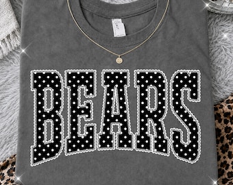 Bears PNG, Black Polka Dot Lace Bears Mascot PNG, Varsity School Spirit Game Day Shirt Design, Team Spirit Sublimation PNG