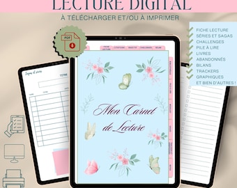 Journal de lecture digital & imprimable — suivi lectures, liste TBR, fiche avis livre, téléchargement PDF