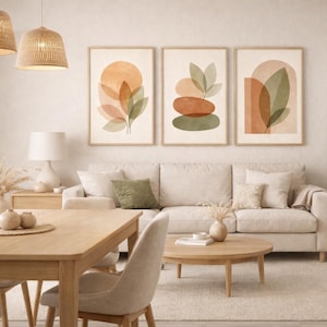 Set de 3 láminas abstractas imprimibles en tonos tierra | Arte de pared digital minimalista | Decoración boho neutra