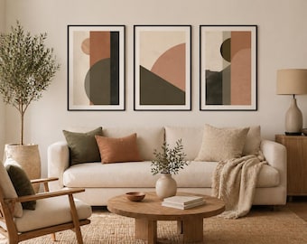 Set of 3 minimalist abstract prints in neutral tones. Modern printable triptych. Modern wall decor