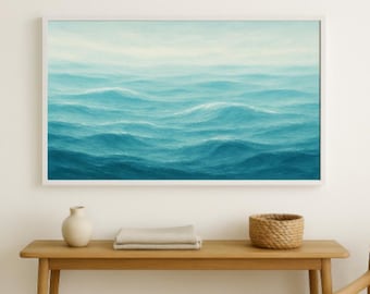 Coastal Seascape Print: Aqua Navy Ocean Waves Abstract (Digital Download)