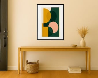 Bauhaus Geometric Print: Mustard, Green, Blush Abstract Shapes (Digital Download)
