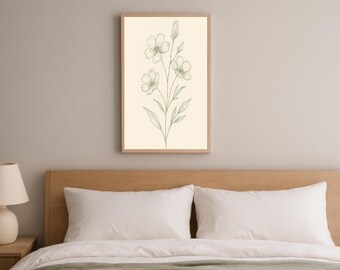 Sage Green Wildflower Line Art Print | Minimalist Botanical Drawing (Digital Download)