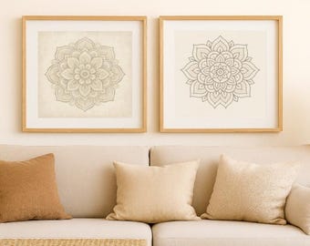 Láminas de mandala beige (juego de 2) / Decoración bohemia (descarga digital)