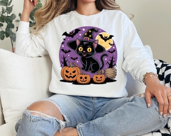 Funny Witch Black Cat Tee, Spooky Gift, Halloween Cat Shirt