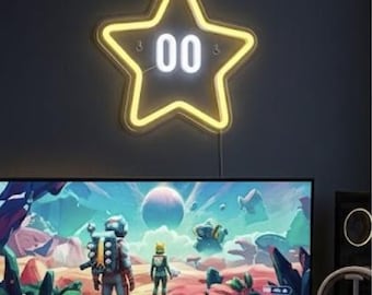 Mario Star LED Lamp – Neon Gaming Night Light, Gamer Room Decoration, Geek Gift, Nintendo Decor, USB LED Lighting - 22x23cm