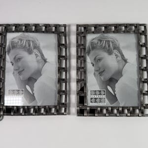 Pair Sixtrees Pewter Weave 5x7 Heavy Cast Metal Picture Frames