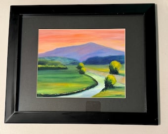 Impresión de paisaje vibrante: atardecer y río de Hoppes, arte mural enmarcado de 33 x 40 cm