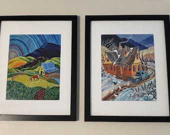 Conjunto de láminas de arte rústico enmarcadas, láminas de arte popular campestre, decoración de pared para casas de campo.