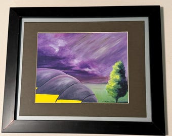 Arte de pared enmarcado de Douglas M. Hopp: Impresión de árbol abstracto y cielo morado