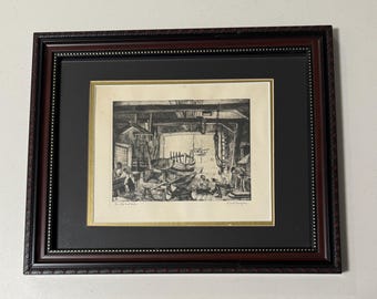 Arte náutico vintage enmarcado "The Old Boat Works" de Lionel Barrymore: decoración de pared marítima