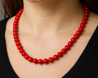 赤珊瑚ビーズネックレス：4mmの宝石、ユニセックスデザイン - Etsy 日本