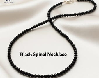 Black Spinel Beads Necklace 3mm: Dainty Gemstone Beaded Choker, Minimalist Necklace