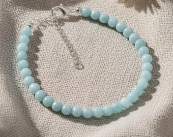 5mm Larimar Bracelet Smooth Round Beads | Natural Blue Larimar Gemstone Jewelry | Dainty Handmade Bracelet | Birthday Gift for Women