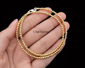 Pyrite Beaded Necklace 2.5-3mm Faceted Round Beads, Dainty Gold Gemstone Beads Necklace, Handmade Crystal Choker Necklace, Gift for Women