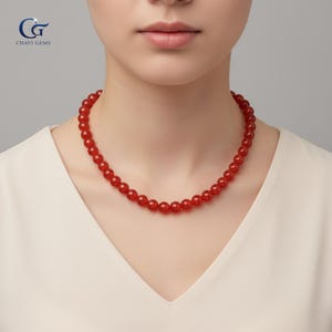 Carnelian Beaded Necklace, 8mm Smooth Round Beads, Gemstone Jewelry, Gift For Her