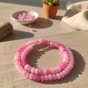 Pink Peruvian Opal Necklace: 8-9mm Rondelle Beads, 18 Inch, Gifts for Women