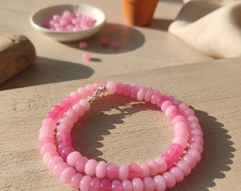 Collana con opale rosa peruviano: perle a rondella da 8-9 mm, 45 cm, regalo per donna