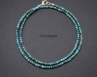 Natural Turquoise Necklace, Handmade Gemstone Beads Necklace for Women, Blue Stone Jewelry, Boho Gift, Minimalist Turquoise Beaded Necklace.