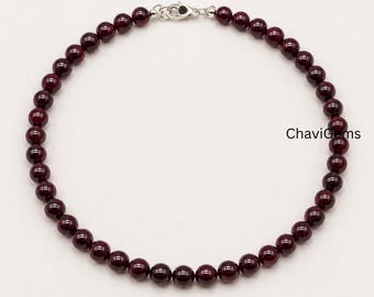 Natural Red Garnet Stone Round Beaded Necklace 6MM 8MM, Handmade Gemstone Jewelry Gift for Men and Women Healing Crystal Choker Style