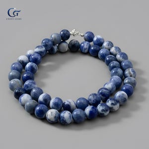 Handmade Sodalite Beaded Necklace, 8mm Gemstone Jewelry, 18 Inch