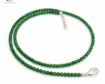 Natural Green Jade Beaded Necklace, 3mm Faceted Round Gemstone, Dainty Minimalist Jewelry, Handmade Necklace, Everyday Wear Gift for Her