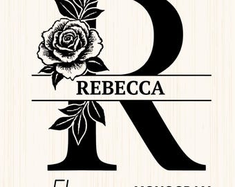 W/split Monogram Roses Floral Split Monogram Svg, Jpg, Png, Dxf, Flower Monogram Clipart ...