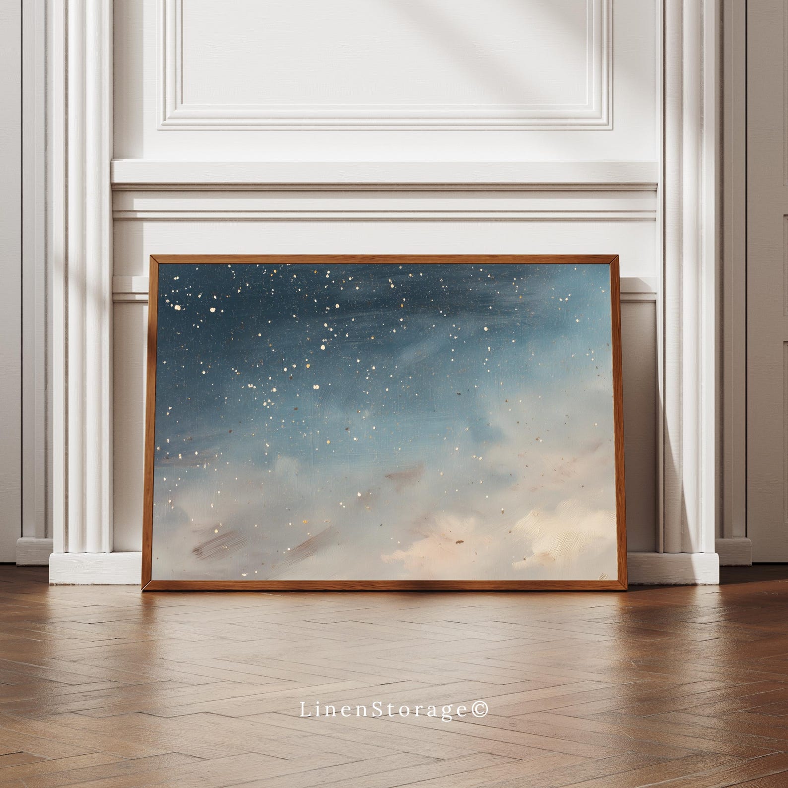 Vintage Starry Sky Oil Painting Print, Night Sky Wall Art, Dark Blue ...