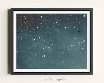 Pintura al óleo vintage de cielo nocturno, arte mural de cielo estrellado, impresión de constelación para dormitorio, sala de estar y espacio de meditación.