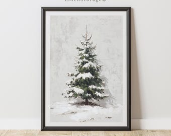 モミの木の絵画プリント、雪のクリスマスツリーのウォールアート