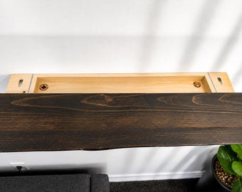 Live Edge Floating Shelf with Hidden Compartment – Rustic Solid Wood Wall Storage Shelf
