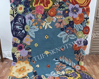 Colorful Floral Hand Tufted Wool Rug | Modern Botanical Area Rug for Stylish Home Decor