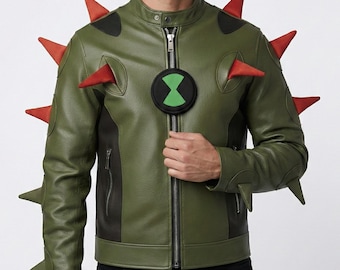 Swampfire Ben 10 inspirierte Lederjacke, Ben Tennyson Kostüm, Ben 10 Alien Cosplay Jacke