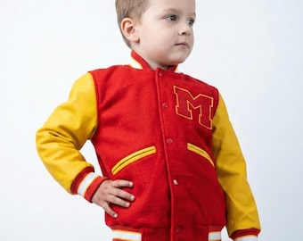 Veste cosplay unisexe Michel Jackson pour enfants - Blouson aviateur MJ Thriller - Blouson universitaire Letterman