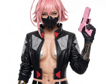 Talia Yang Cyberpunk Edgerunners S2 Cropped Leather Jacket, Night City Cosplay Costume