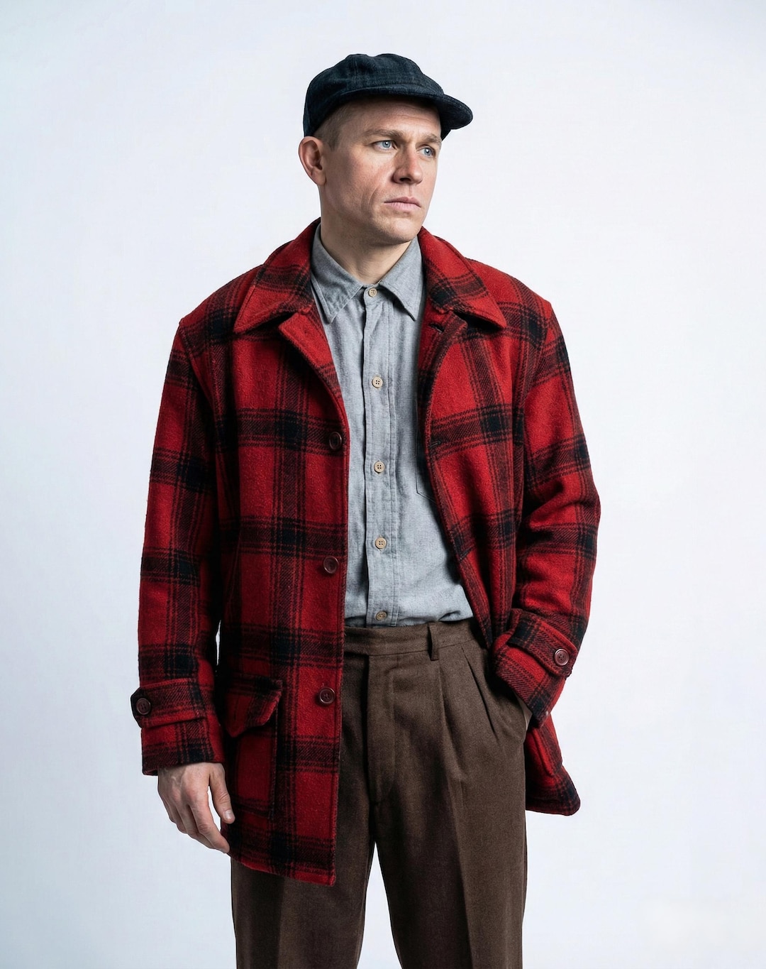 Ed Gein Monster Inspired Jacket, Charlie Hunnam Plaid Wool Coat