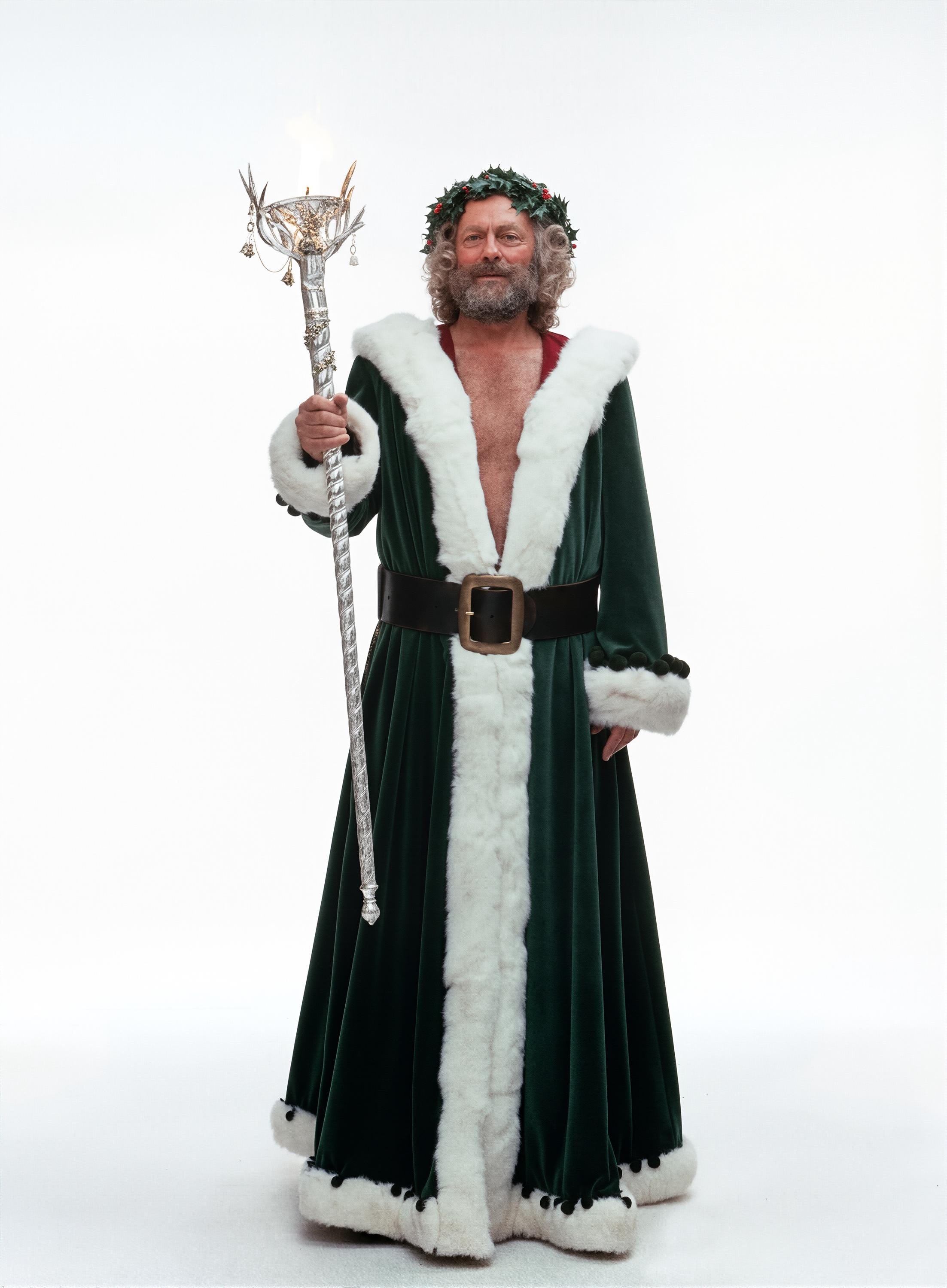 Ghost of Christmas Present Cosplay Coat, Inspired by A Christmas Carol Velvet Green Robe, Santa Claus Faux Fur Long Coat