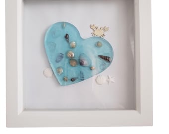 Nautical Shell & Crab Box Frame with Resin Heart