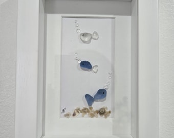 Sea Glass Framed picture. Fish, Bubbles, sand, shells