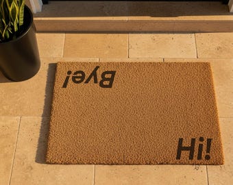 Minimalist "Hi & Bye" Coir Doormat - Luxury Entrance Decor for Modern Homes - High-End Greeting Mat - Premium Natural Fiber Doormat, Doormat