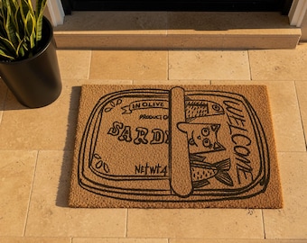 Sardine doormat,Cat doormat,Custom Welcome Doormat , Personalized Outdoor Coir Mat ,Home Gift, Housewarming Gift , Front Porch Decor