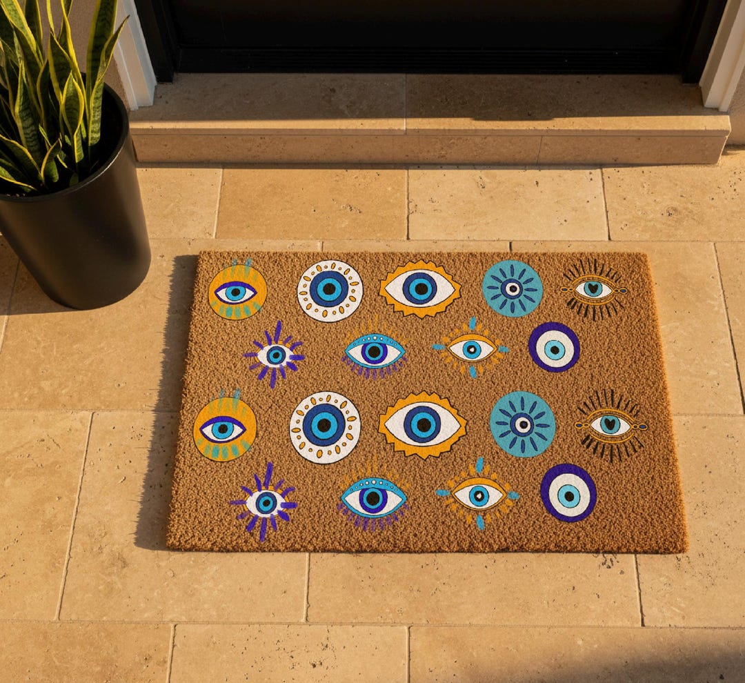 Evil Eye Coir Doormat | Modern Nazar Pattern Welcome Mat | Greek ...