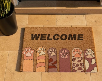 Cat Paw Welcome Doormat, Colorful Paws Entry Mat, Cat Lover Gift, Funny Welcome Mat, Animal Print Front Door Decor, Doormat , Funny Doormat