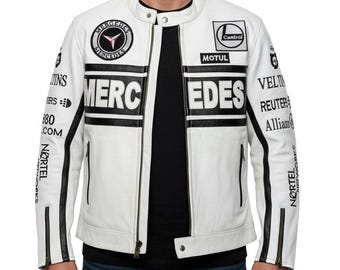 Mercedes Racing Biker Leather Jacket – Durable Vintage Style